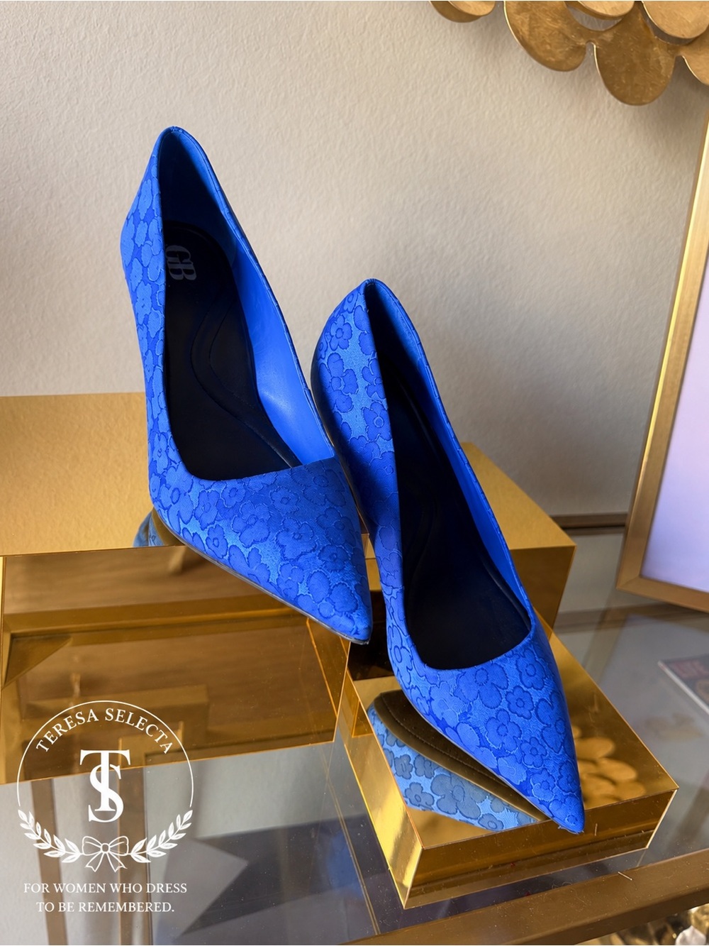 💙 GB Cobalt Blue Floral Jacquard Pointed Toe Pumps Heels Size 9.5